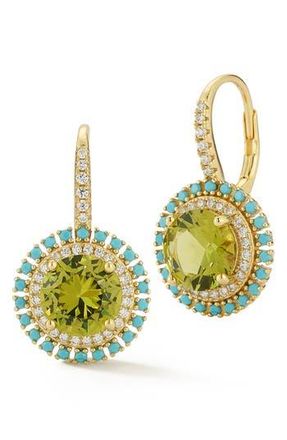 Sphera Milano Cubic Zirconia & Synthetic Turquoise Halo Lever Back Earrings in Gold/green at Nordstrom Rack