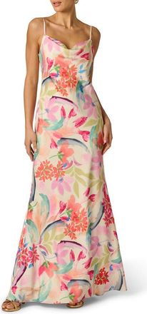 Adrianna Papell Floral Print Satin Maxi Dress in Ivory Multi at Nordstrom, Size 12