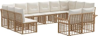 vidaXL Conjunto De Sof&aacute;s De Exterior 12 Uds. Natural Y Crema Poli&eacute;ster Vidaxl