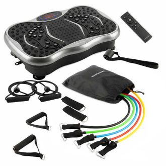 InnovaGoods Pack Fitness - Innovagoods - Vivflow - Plataforma Vibrante Bluetooth Con Altavoz - 99 Niveles - Bandas De Resistencia 5 Piezas