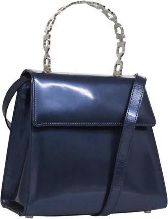 Ferragamo Gancini Handbag Patent Leather Blue Patent_Leather Handbag (Pre-Owned)