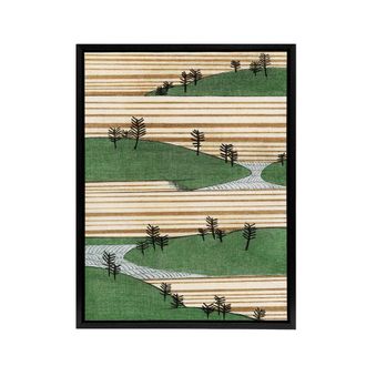 Artery8 Landscape With Hills Pattern Framed Canvas Wall Art Print Bijutsukai in Green | Size: W24 x H32