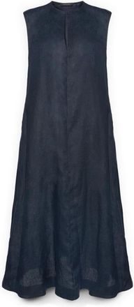 Elena Miro Lange linnen jurk met V-hals - Dames - Casual kleedjes - Blauw - 4XL - Linnen - Kleedjes
