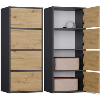 Topeshop Alma - Com&ograve; alto a 4 ante con apertura tip-on - Antracite e rovere artigianale