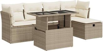 vidaXL Juego De Sof&aacute;s Jard&iacute;n Con Cojines 6 Pzas Rat&aacute;n Sint&eacute;tico Beige Vidaxl