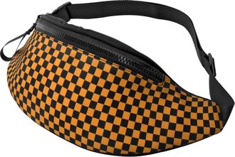 Generic Black Orange Checkered Print Bum Bag Waist Bag Unisex Waistpacks For Travel Walking Camping 14X35Cm