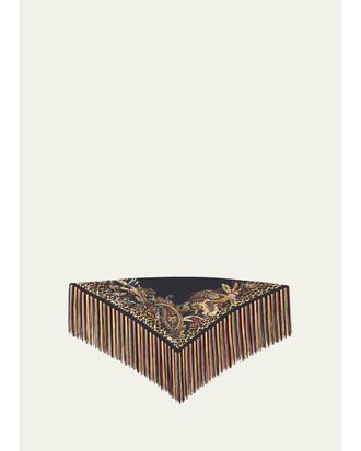 Etro Silk Foulard Scarf with Fringe