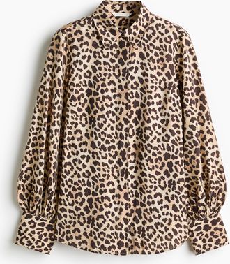 H&M Bluse mit Ballon&auml;rmeln - Beige/Leopardenprint