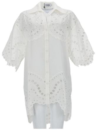 Charo Ruiz Ibiza Semi Sheer Eyelet Scalloped Blouse