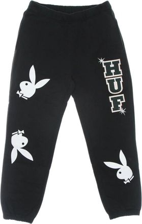 HUF Zwarte Playboy Konijn Hoofd Fleece Broek - Heren - Sweatpants - Zwart - L - Katoen - Broeken