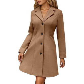 Generic Winter Coats for Women Wool Blend Trench Coat Plus Size Jackets for Womens Elegant Single Breasted Stand Collar Long Sleeve Tops Outerwear Casual Mid-
