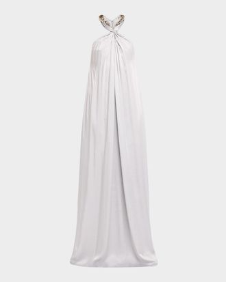 Stella McCartney Ball-Collar Satin Halter Gown