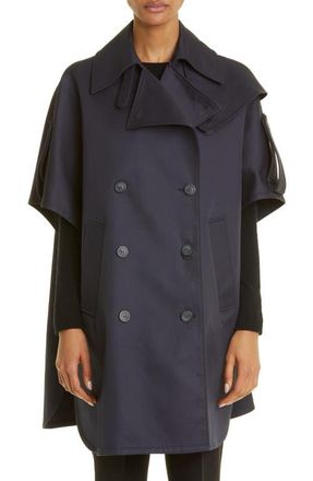 Max Mara Pernice Double Breasted Water Repellent Cotton Gabardine Cape in Ultramarine at Nordstrom, Size Small