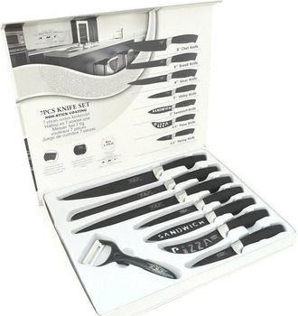 Trade Shop Trade Shop - Set 7 Coltelli Da Cucina In Acciaio Manico Antiscivolo Piu Pelapatate Black