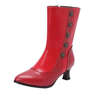 Generic Womens Designer Mid Calf Boots Pointed Toe High Strange Heel With Side Zipper Rivets And Mixed Color Pattern