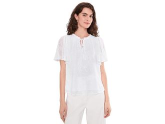 Vince Camuto Tie Neck Princess Sleeve Blouse Womens Clothing Ultra White : XS, Polyester