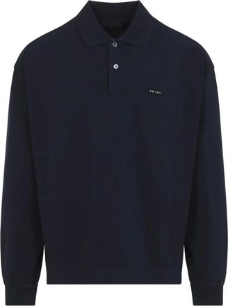 Prada Tops, Heren, Blauw, M, Katoen, Polo Sweatshirt