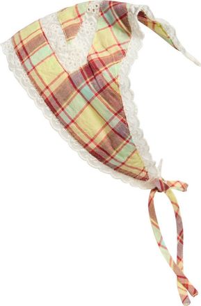 Damson Madder Lace Inset Plaid Organic Cotton Triangle Hair Scarf in Multi at Nordstrom
