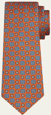 Kiton Mens Floral Medallion 7-Fold Silk Tie