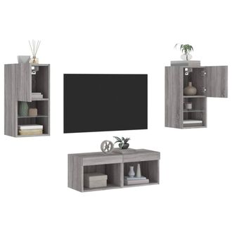 Berkfield Home 4 Piece TV Wall Cabinets with LED Lights Grey Sonoma