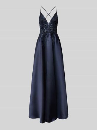 Luxuar Luxuar Abendkleid mit tiefem V-Ausschnitt in Marine, Gr&ouml;&szlig;e 38