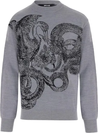 Just Cavalli Truien & Vesten, Heren, Grijs, XL, Wol, Gebreide trui met ronde hals