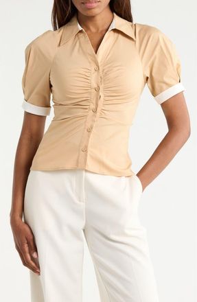 Diane Von F&uuml;rstenberg Sheskita Johnny Collar Top in Khaki at Nordstrom Rack, Size 10