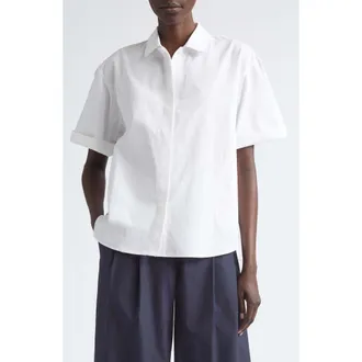Lafayette 148 New York Organic Cotton Poplin Swing Shirt in White at Nordstrom, Size X-Large