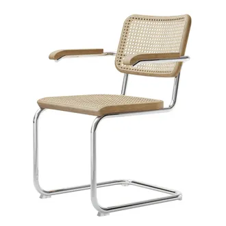 Thonet S 64 V Armlehnstuhl, Chrom / Eiche natur / Rohrgeflecht mit Kunststoffst&uuml;tzgewebe (Pure Materials)