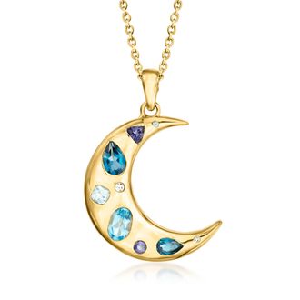 Ross-Simons Multi-Gemstone Moon Pendant Necklace With Lab-Grown Diamonds in 18kt Gold Over Sterling