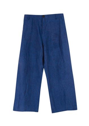 Momoni Navy Linen Wide Leg Trousers Size XL