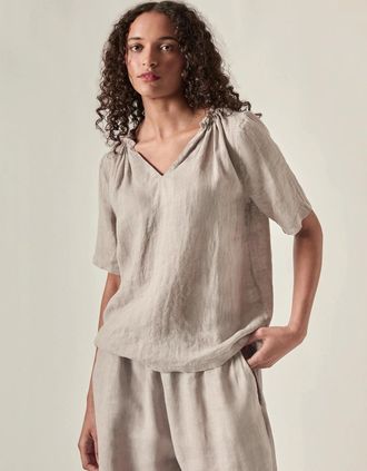 James Lakeland Womens Taupe Pure Linen Blouse - Size: 10