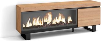 Skraut Home Mueble tv efecto madera roble 158x35x57cm chimenea efecto fuego