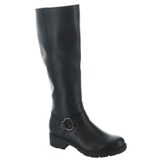 Clarks Womens Hearth Rae Wide Shaft Knee-High Boot, Black Leather, 6 UK