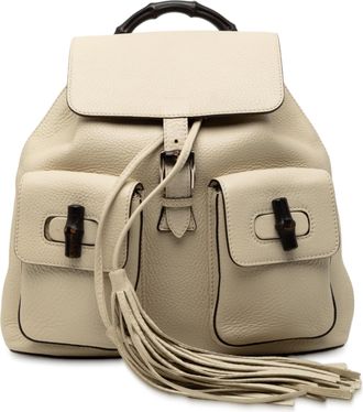 Gucci Womens Pre-owned Leather Bamboo Tassel Backpack - Ivory - One Size