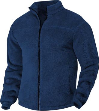 Generic Fleece Jacket for Men Teddy Bear Coat Fulffy Fuzzy Zip Up Sweatshirts Sherpa Faux Furry Winter Jackets Outdoor Warm Outwear Thermal Plush Coats with P