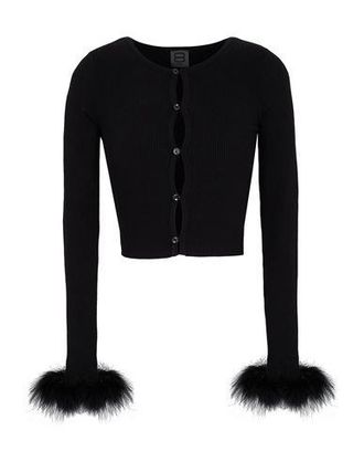 8 by YOOX VISCOSE BLEND CROPPED CARDIGAN WITH FEATHERS