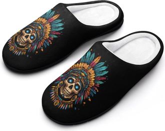 Generic Aztec Skull Chief Womens Cotton Slipper Comfortable Cozy Plush Slippers Anti-Skid Indoor House Closed Toe Shoes