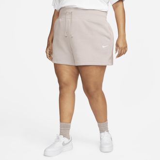 Nike Womens Nike Sportswear Phoenix Fleece High-Waisted Loose Shorts (Plus Size) in Brown | FD1411-272