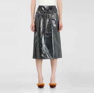 Diesel Patent-leather midi skirt with belt - Skirts - Woman - Grey