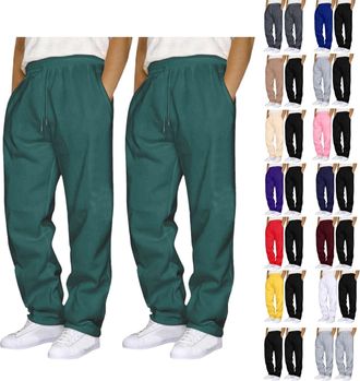 Generic 2 Piece Mens Joggers Bottoms Open Hem Tracksuit Bottoms Men Loose Fit Baggy Trousers for Gym Sports Activewear Lounge Pants Wide Leg Jogging Bottoms S