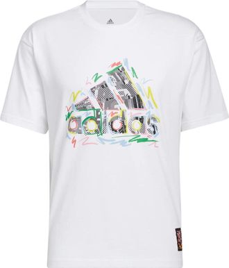 adidas Mens adidas Alphabet Logo Multi-Color Printing Short Sleeve White T-Shirt HC4456