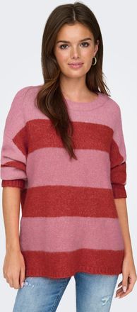 Only Rundhalspullover ONLY ONLFILONE LIFE LS O-NECK CC KNT, Damen, Gr. M (38), pink (pink cosmos stripes:valiant poppy), Strick, Obermaterial: 75% Polyeste