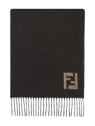 Fendi fringed logo-detail scarf - Brown