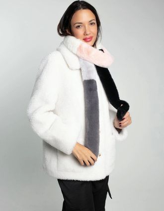 Nooki Design Womens CAROUSEL FAUX FUR STRIPE SCARF-NUDE - White - Size: ONE