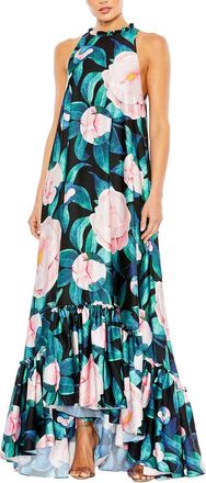 Mac Duggal High Neck Floral Babydoll Long Dress