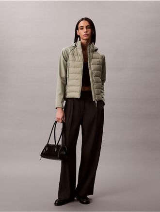 Calvin Klein Womens Mixed Media Puffer Jacket - Green - XS