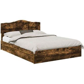 vidaXL Cama Con Almacenamiento Con Cabecera Roble Ahumado 160 X 200 Cm Vidaxl