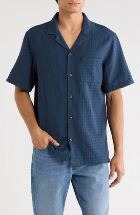 Lucky Brand Dobby Cotton Camp Shirt in Midnight Navy at Nordstrom Rack, Size Xx-Large