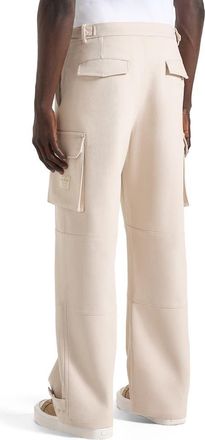 Mani&egrave;re De Voir Mathis Twill Signature Wide Leg Cargo Trousers in Beige at Nordstrom, Size 30